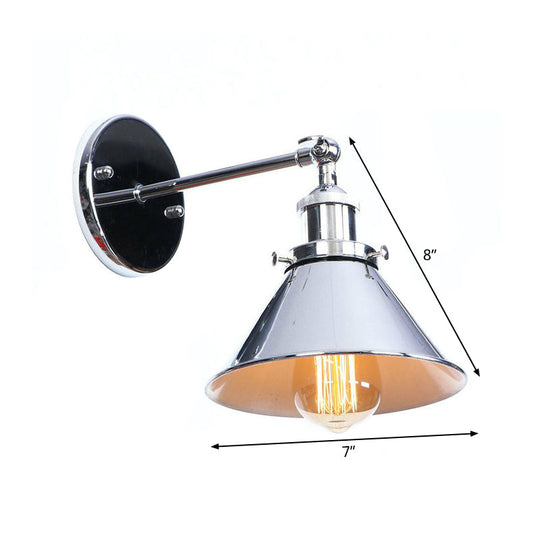Industrial Iron Swivel Wall Lamp with Chrome Finish - 1-Light Cone/Saucer/Shadeless Design for Reading