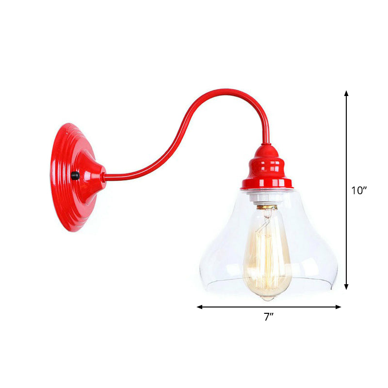 Vintage Red Gooseneck Wall Lamp: Retro Metal Bedside Fixture with Ruffle/Cone Shade/Cage
