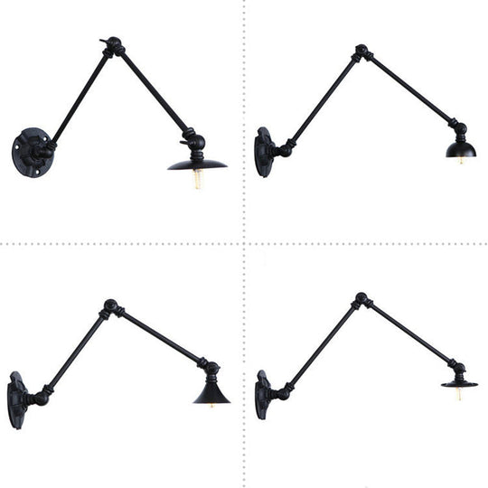 Adjustable 2-Arm Wall Light with Studio Task Lamp in Black, Various Length Options