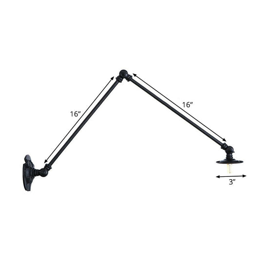 Adjustable 2-Arm Wall Light with Studio Task Lamp in Black, Various Length Options