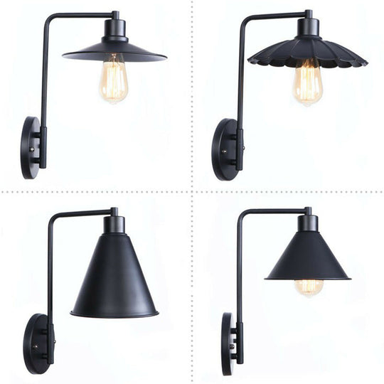Modern Black/White Square Arm Wall Light with Iron Fixture, Cone/Flared/Scalloped Shade for Bedside