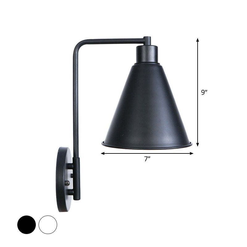 Modern Black/White Square Arm Wall Light with Iron Fixture, Cone/Flared/Scalloped Shade for Bedside