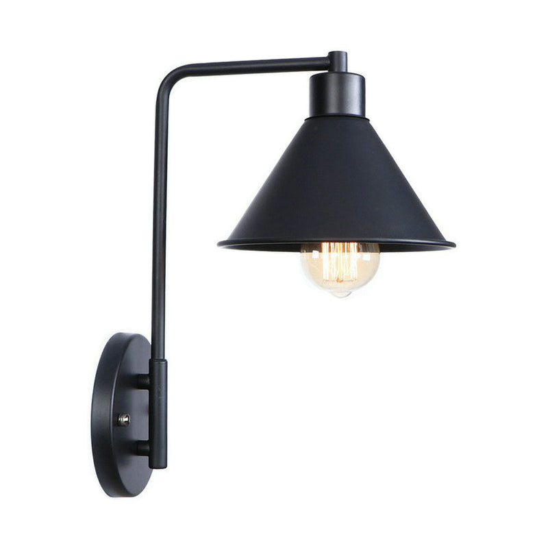Modern Black/White Square Arm Wall Light with Iron Fixture, Cone/Flared/Scalloped Shade for Bedside
