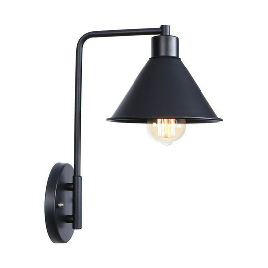 Modern Black/White Square Arm Wall Light with Iron Fixture, Cone/Flared/Scalloped Shade for Bedside