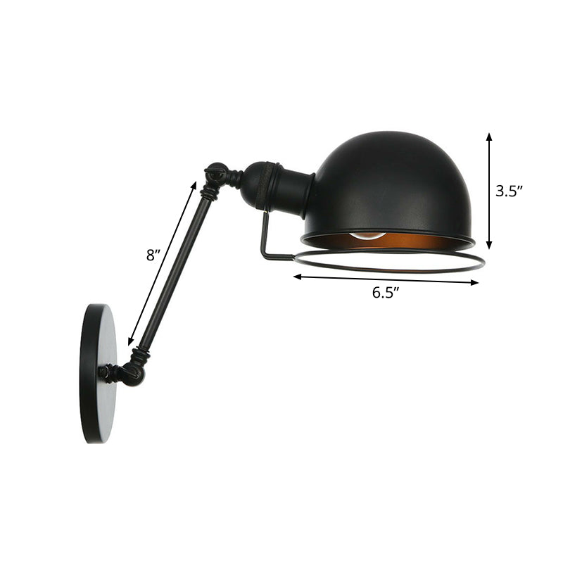 Adjustable Black Industrial Wall Lamp 8"/12" Hemispherical Iron with Wire Guard - Ideal Living Room Reading Light