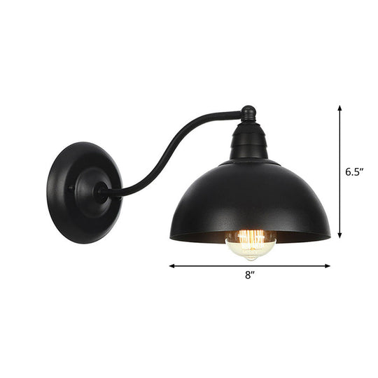 Rustic Black Bowl Kitchen Wall Light with Adjustable Arm - 1-Light Metallic Wall Mounted Lamp