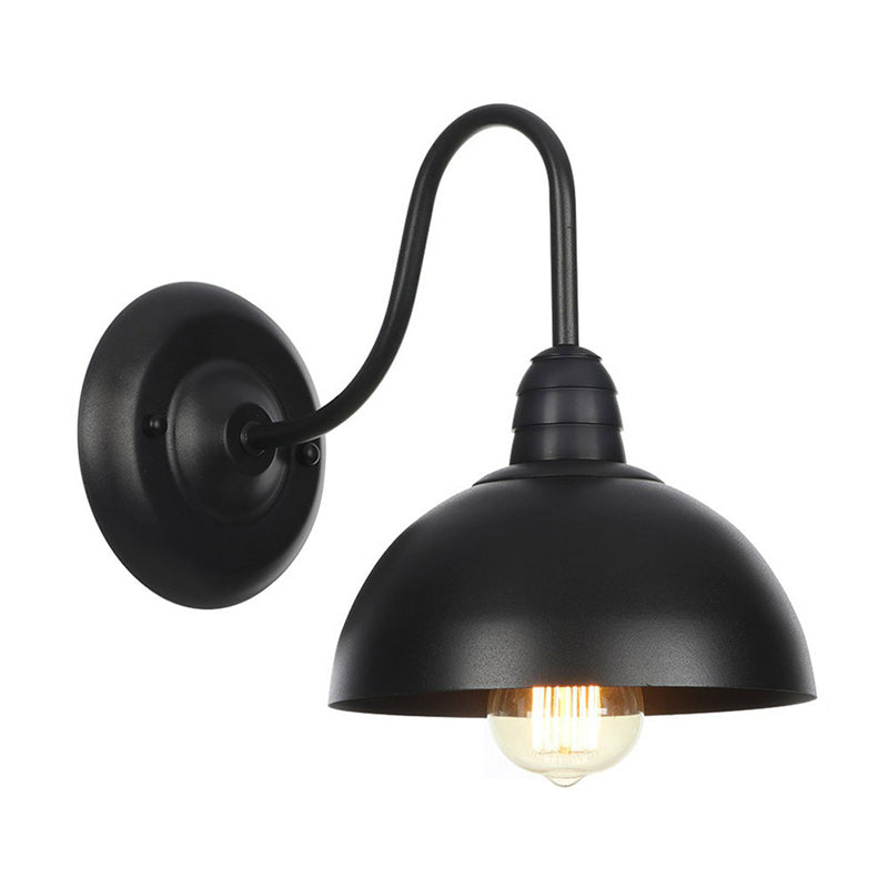 Rustic Black Bowl Kitchen Wall Light with Adjustable Arm - 1-Light Metallic Wall Mounted Lamp