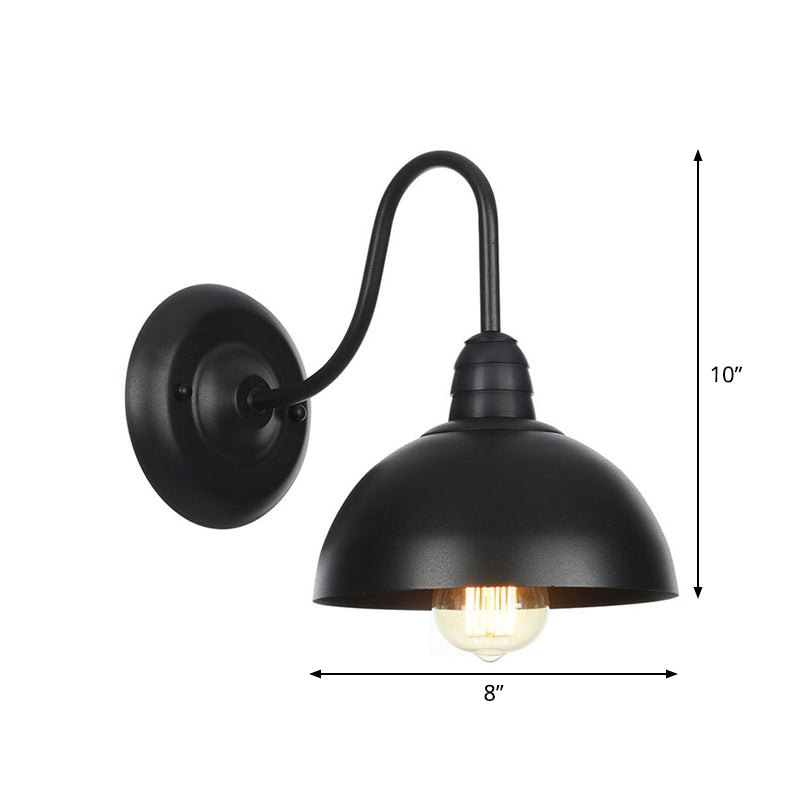 Rustic Black Bowl Kitchen Wall Light with Adjustable Arm - 1-Light Metallic Wall Mounted Lamp
