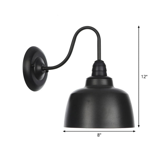Rustic Black Bowl Kitchen Wall Light with Adjustable Arm - 1-Light Metallic Wall Mounted Lamp