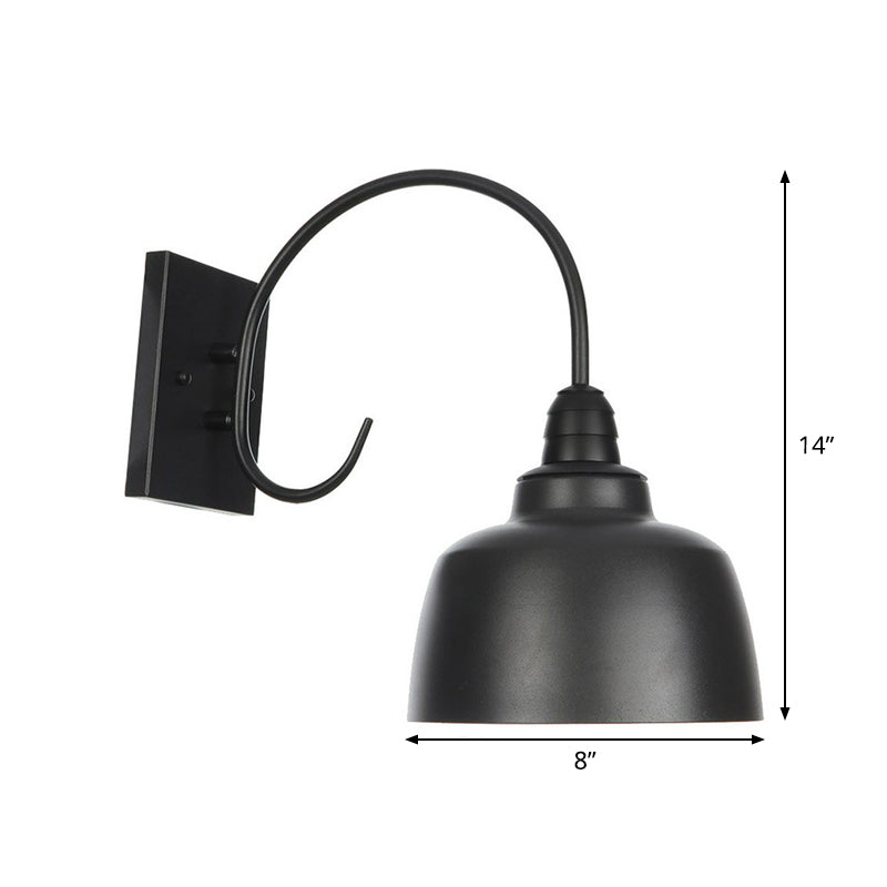 Rustic Black Bowl Kitchen Wall Light with Adjustable Arm - 1-Light Metallic Wall Mounted Lamp