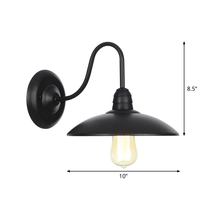 Rustic Black Bowl Kitchen Wall Light with Adjustable Arm - 1-Light Metallic Wall Mounted Lamp