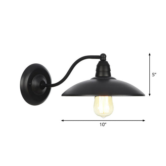 Rustic Black Bowl Kitchen Wall Light with Adjustable Arm - 1-Light Metallic Wall Mounted Lamp