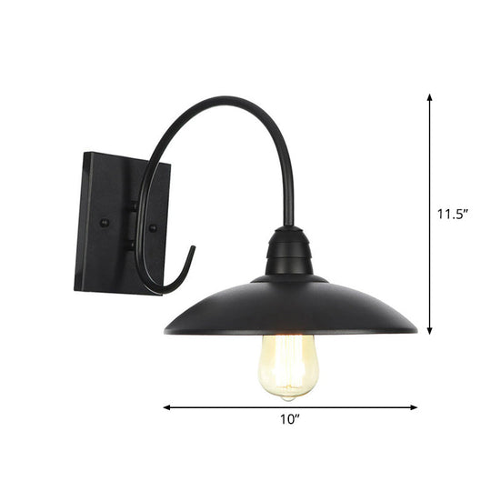 Rustic Black Bowl Kitchen Wall Light with Adjustable Arm - 1-Light Metallic Wall Mounted Lamp