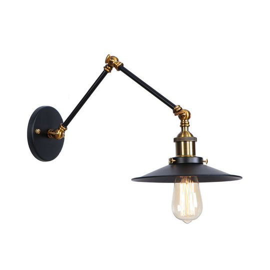Industrial Metal Wall Reading Lamp with Flared Cone Design and Swing Arm - 1 Bulb - Black-Brass Lighting