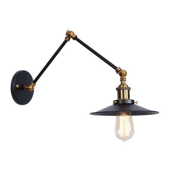 Industrial Metal Wall Reading Lamp with Flared Cone Design and Swing Arm - 1 Bulb - Black-Brass Lighting
