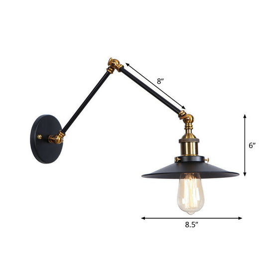 Industrial Metal Wall Reading Lamp with Flared Cone Design and Swing Arm - 1 Bulb - Black-Brass Lighting