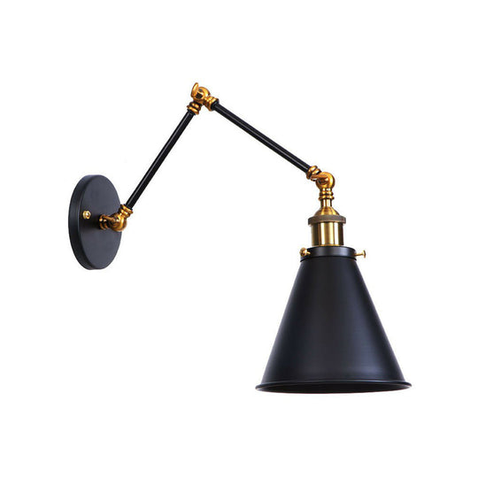 Industrial Metal Wall Reading Lamp with Flared Cone Design and Swing Arm - 1 Bulb - Black-Brass Lighting