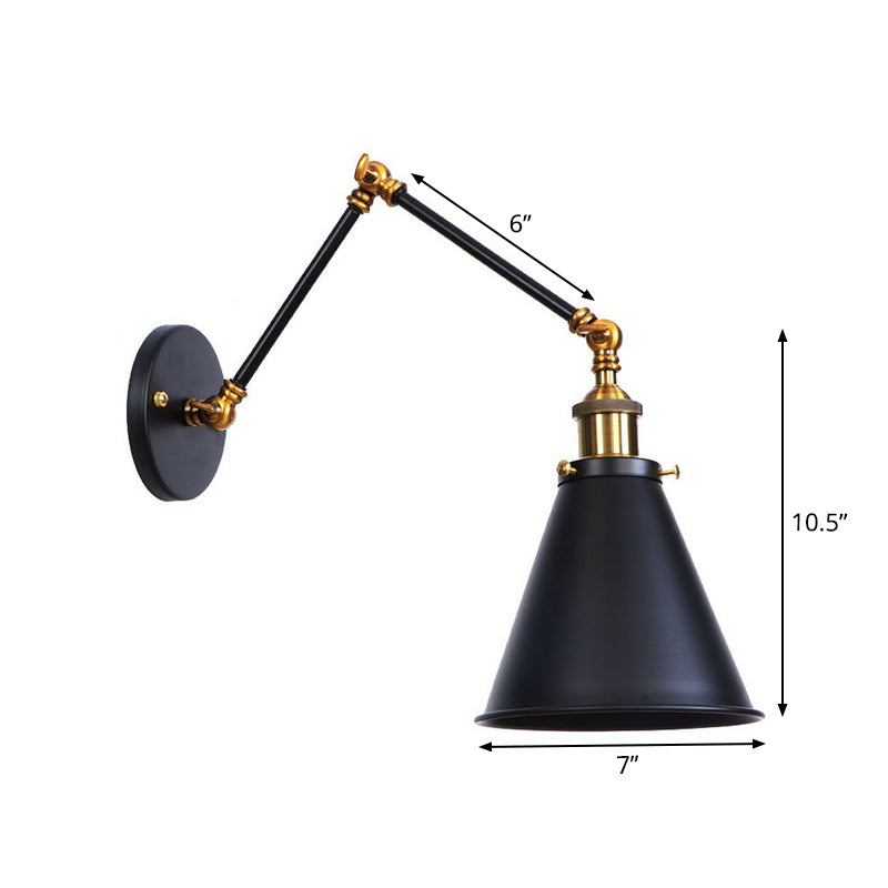 Industrial Metal Wall Reading Lamp with Flared Cone Design and Swing Arm - 1 Bulb - Black-Brass Lighting