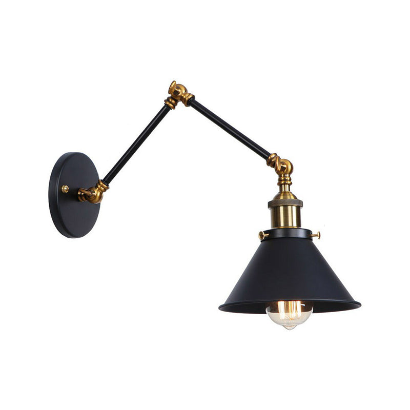 Industrial Metal Wall Reading Lamp with Flared Cone Design and Swing Arm - 1 Bulb - Black-Brass Lighting