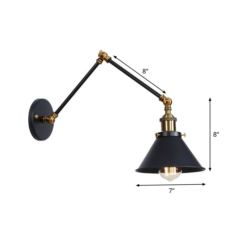 Industrial Metal Wall Reading Lamp with Flared Cone Design and Swing Arm - 1 Bulb - Black-Brass Lighting