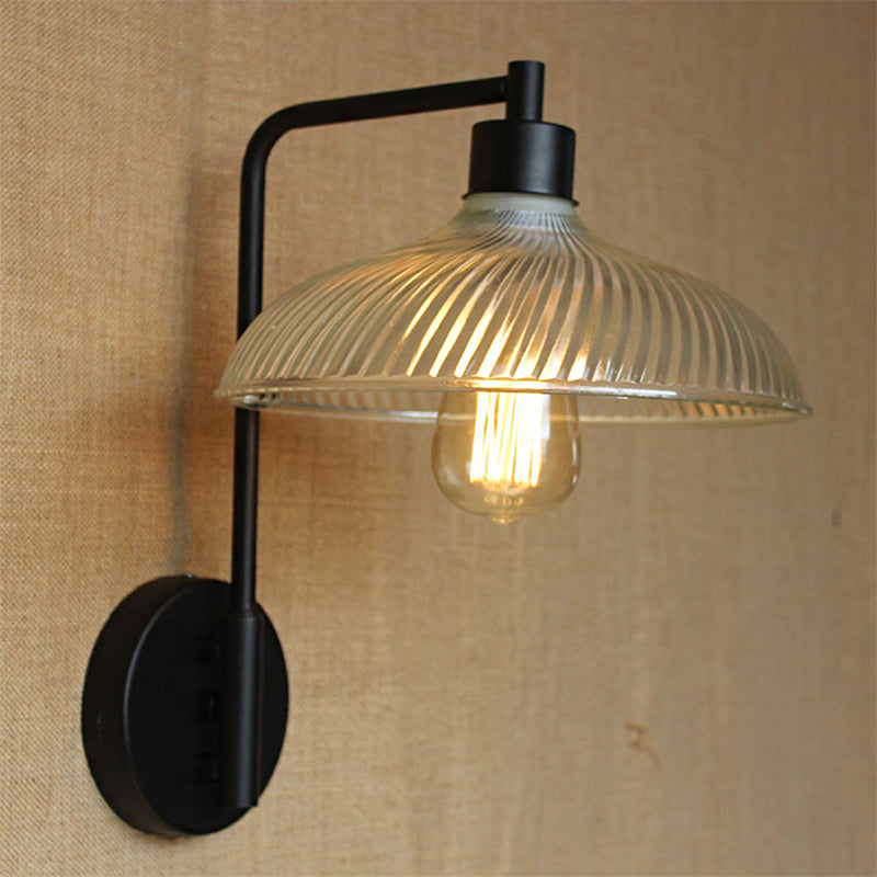 Vintage Ribbed Glass Wall Sconce - Black, Bedroom Lamp