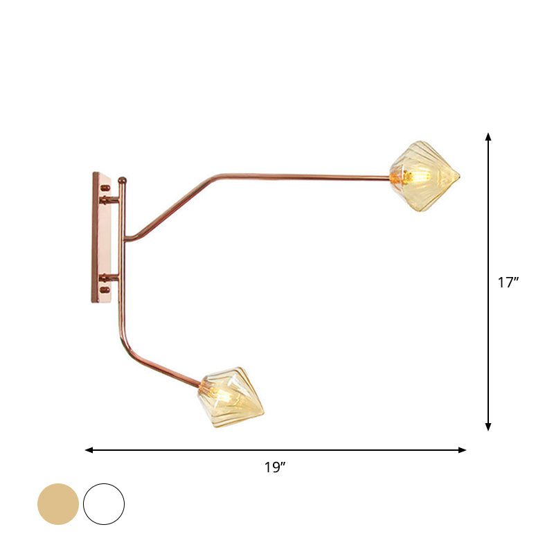 Wall Mounted Iron Rose Gold Reading Light with Branching Design, Industrial Fixture - Gem/Ball Glass Shade, 2 Bulbs