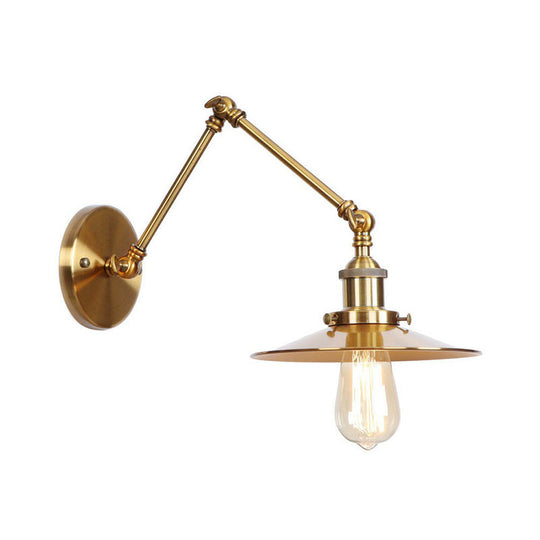 Antique Wall Mounted Swing Arm Lamp - Iron Brass Task Wall Lighting with Scalloped/Horn/Cone Design - Available in 6"/8" Width
