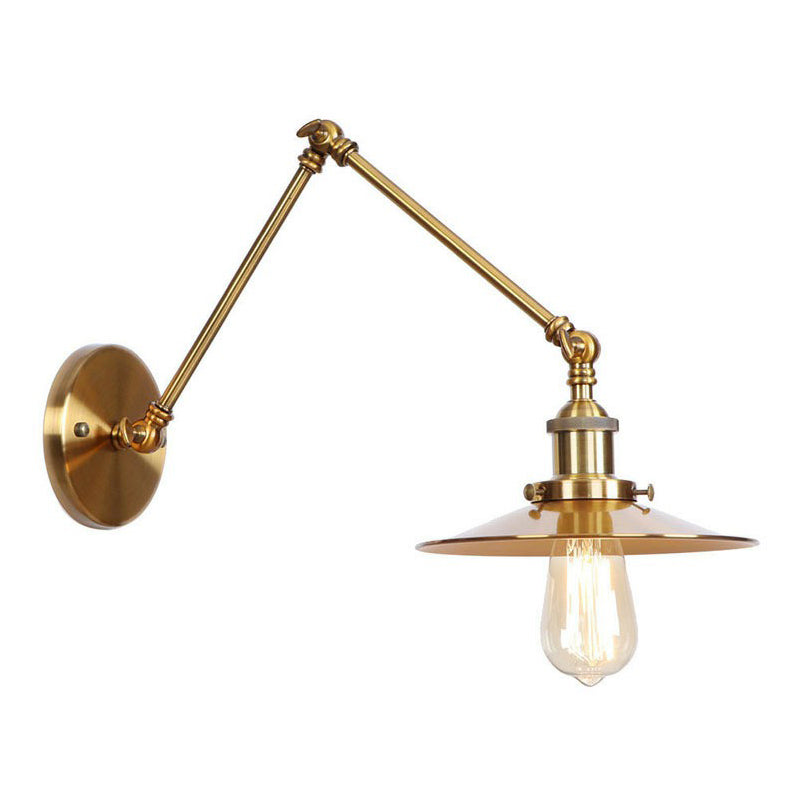 Antique Wall Mounted Swing Arm Lamp - Iron Brass Task Wall Lighting with Scalloped/Horn/Cone Design - Available in 6"/8" Width