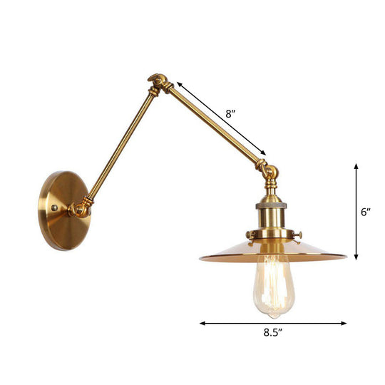 Antique Wall Mounted Swing Arm Lamp - Iron Brass Task Wall Lighting with Scalloped/Horn/Cone Design - Available in 6"/8" Width