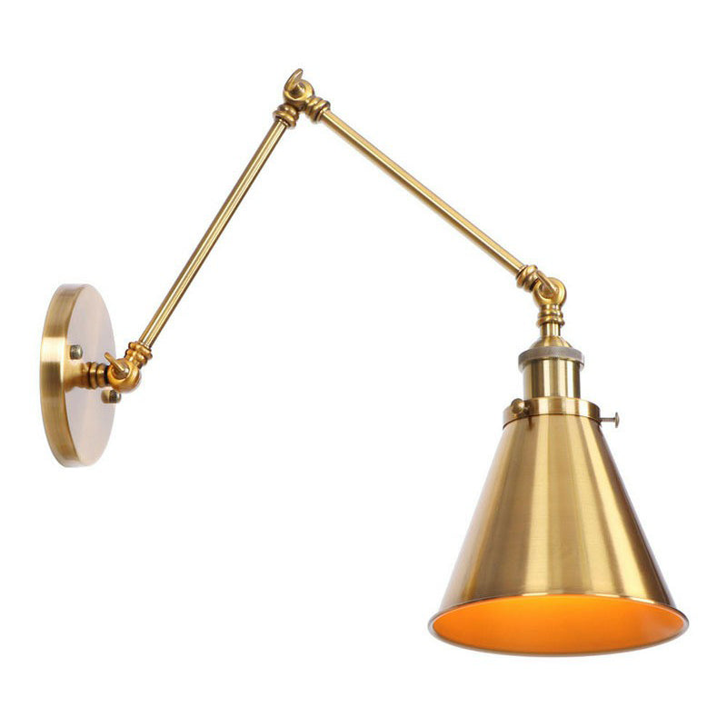 Antique Wall Mounted Swing Arm Lamp - Iron Brass Task Wall Lighting with Scalloped/Horn/Cone Design - Available in 6"/8" Width