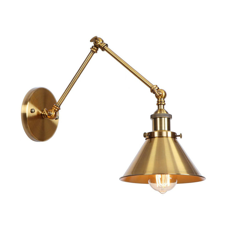 Antique Wall Mounted Swing Arm Lamp - Iron Brass Task Wall Lighting with Scalloped/Horn/Cone Design - Available in 6"/8" Width
