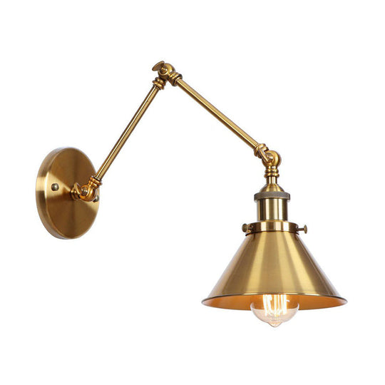 Antique Wall Mounted Swing Arm Lamp - Iron Brass Task Wall Lighting with Scalloped/Horn/Cone Design - Available in 6"/8" Width