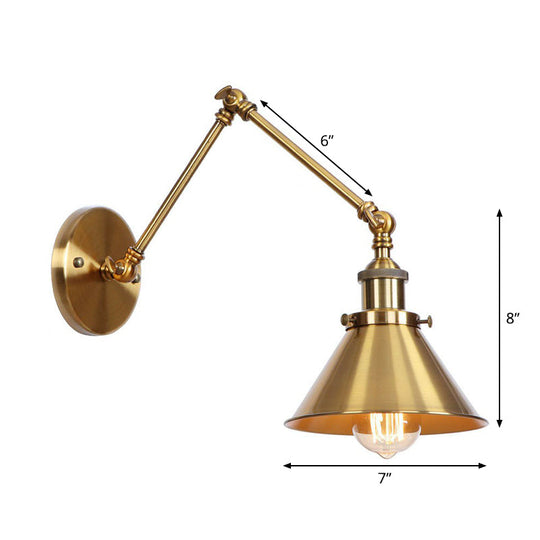 Antique Wall Mounted Swing Arm Lamp - Iron Brass Task Wall Lighting with Scalloped/Horn/Cone Design - Available in 6"/8" Width