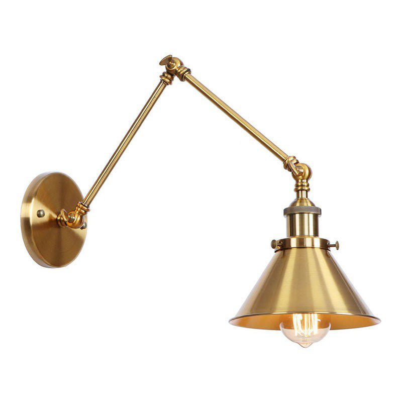 Antique Wall Mounted Swing Arm Lamp - Iron Brass Task Wall Lighting with Scalloped/Horn/Cone Design - Available in 6"/8" Width