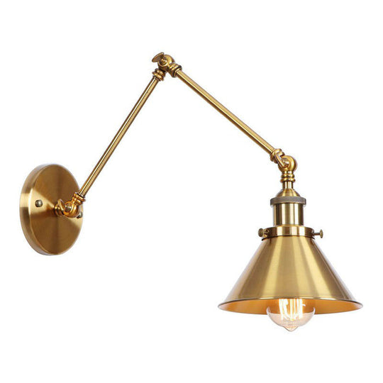 Antique Wall Mounted Swing Arm Lamp - Iron Brass Task Wall Lighting with Scalloped/Horn/Cone Design - Available in 6"/8" Width
