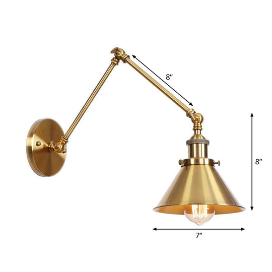 Antique Wall Mounted Swing Arm Lamp - Iron Brass Task Wall Lighting with Scalloped/Horn/Cone Design - Available in 6"/8" Width