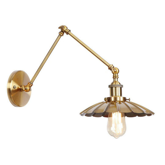 Antique Wall Mounted Swing Arm Lamp - Iron Brass Task Wall Lighting with Scalloped/Horn/Cone Design - Available in 6"/8" Width