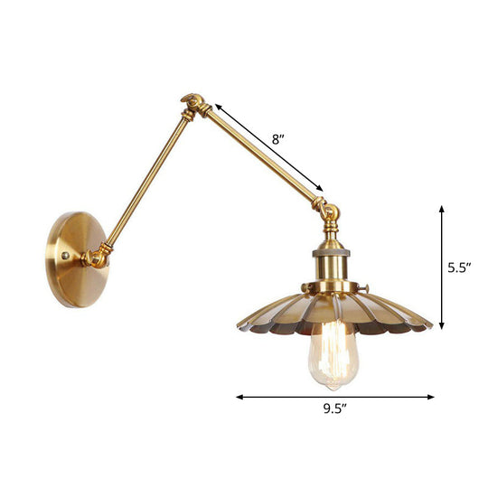 Antique Wall Mounted Swing Arm Lamp - Iron Brass Task Wall Lighting with Scalloped/Horn/Cone Design - Available in 6"/8" Width