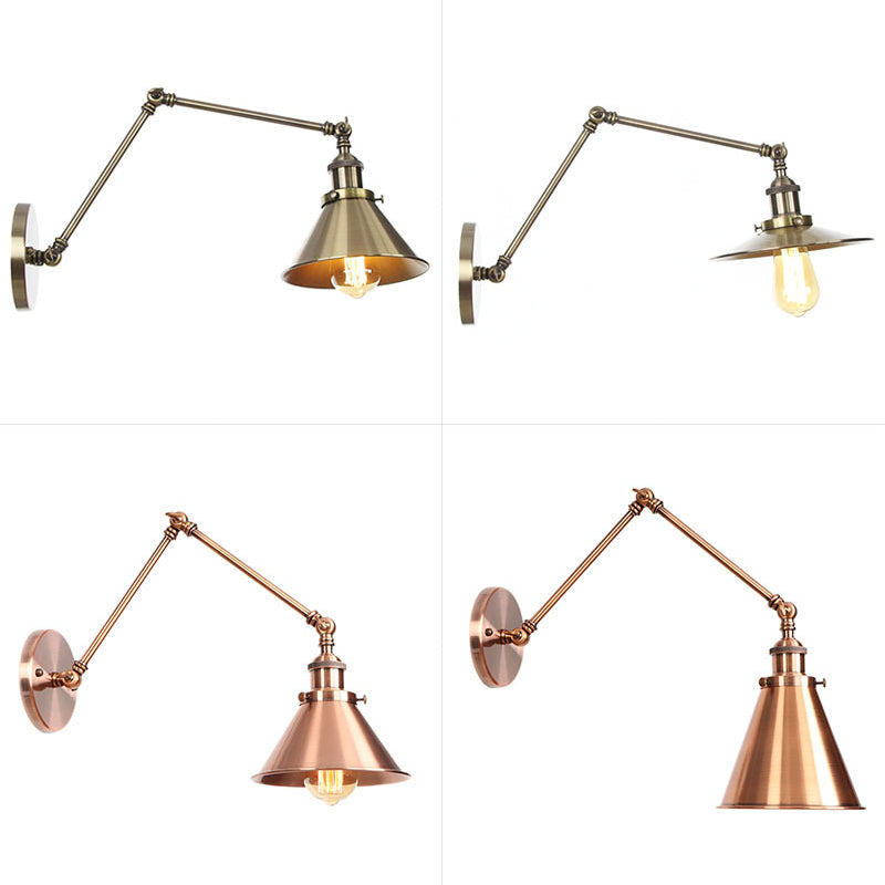 6"/8" L 2-Joint Swing Arm Wall Light Industrial Lamp w/ Cone Shade - Bronze/Copper