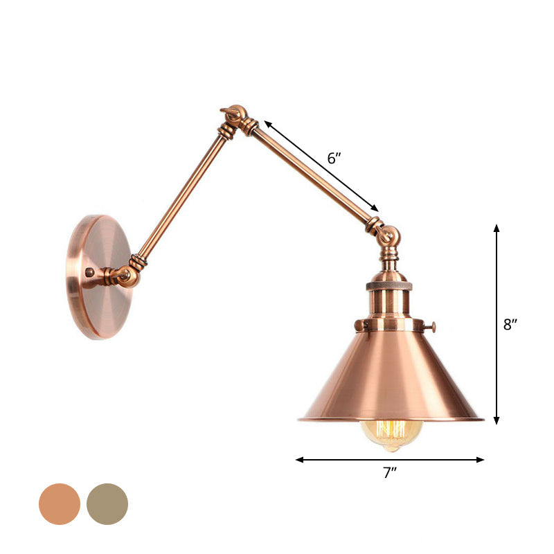 6"/8" L 2-Joint Swing Arm Wall Light Industrial Lamp w/ Cone Shade - Bronze/Copper
