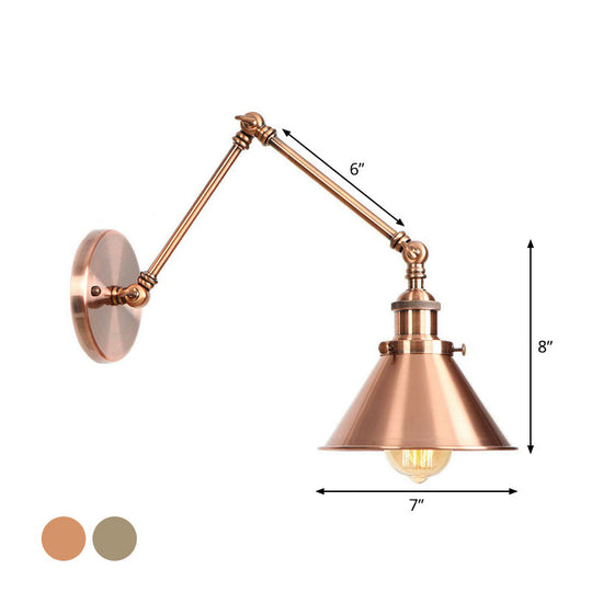 6"/8" L 2-Joint Swing Arm Wall Light Industrial Lamp w/ Cone Shade - Bronze/Copper