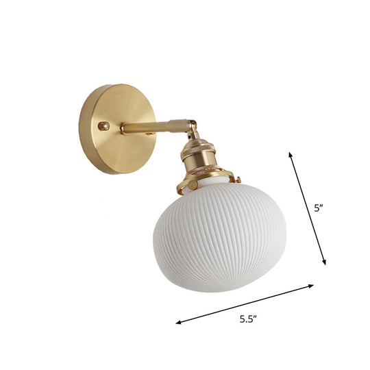 Country-Style Kitchen Wall Light Kit: Elliptical Ribbed Ceramic Lamp with Rotatable Brass Mount