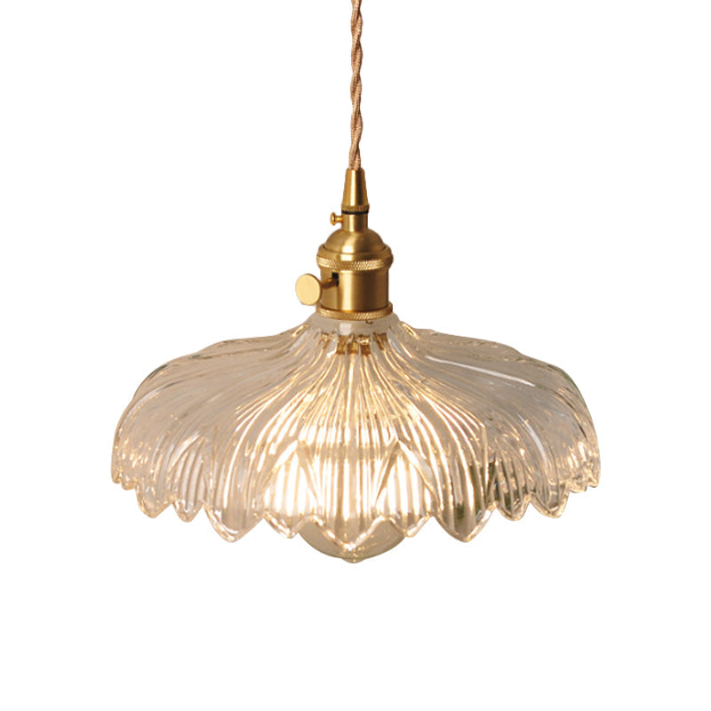 Antique Brass Wall Hanging Lamp with Clear Prismatic/Wavy Glass, Bedside Wall Lighting, Rotary Switch