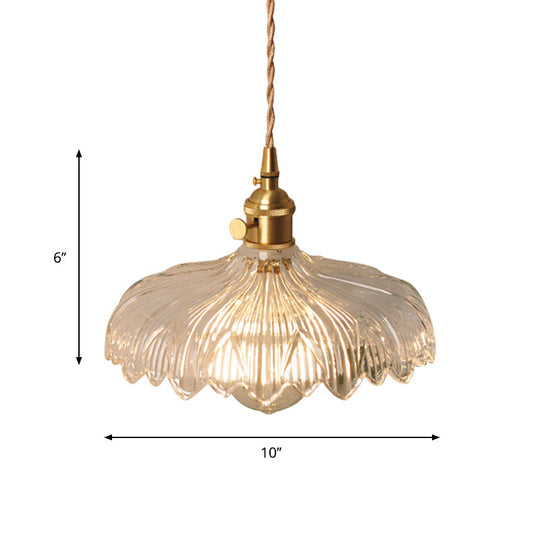 Antique Brass Wall Hanging Lamp with Clear Prismatic/Wavy Glass, Bedside Wall Lighting, Rotary Switch