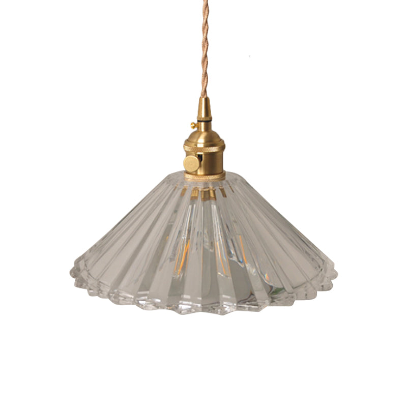 Antique Brass Wall Hanging Lamp with Clear Prismatic/Wavy Glass, Bedside Wall Lighting, Rotary Switch