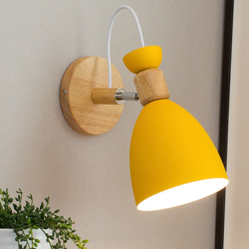 Dome-Shaped Metallic & Wooden Macaroon Wall Sconce Light for Kids' Bedroom