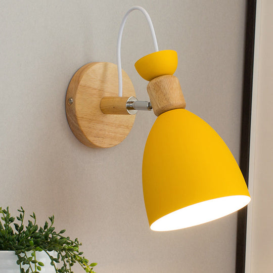 Dome-Shaped Metallic & Wooden Macaroon Wall Sconce Light for Kids' Bedroom