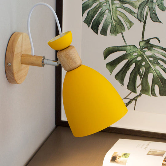 Dome-Shaped Metallic & Wooden Macaroon Wall Sconce Light for Kids' Bedroom