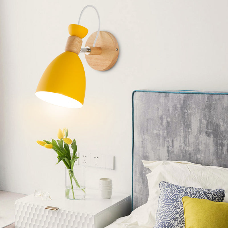 Dome-Shaped Metallic & Wooden Macaroon Wall Sconce Light for Kids' Bedroom