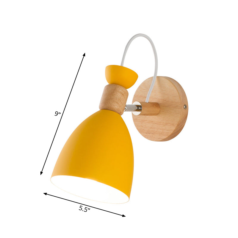 Dome-Shaped Metallic & Wooden Macaroon Wall Sconce Light for Kids' Bedroom